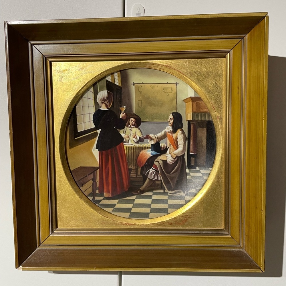 Framed Gold and Brown Bavarian Vintage Hand painted plate